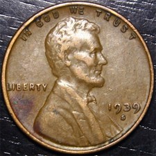 1939 S Lincoln Wheat Penny 1c US Coin San Francisco Mint
