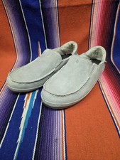 Olukai Nohea Women's Slippers Light Grey Leather Sheep Wool Lining Size 10 EUC