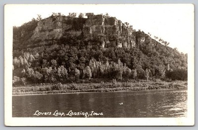 RPPC Real Photo Postcard Lovers Leap Lansing Iowa Scenic Bluff