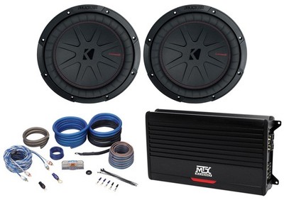 (2) Kicker 48CWR104 COMPR10 10'' 1600 Watt Car Subwoofers+MTX Amplifier+Amp Kit