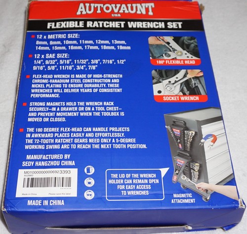 Autovaunt 24 Piece Ratcheting Wrench Set Metric & SAE 8-19 mm & 1/4" to 7/8" NEW - Bild 4 von 6