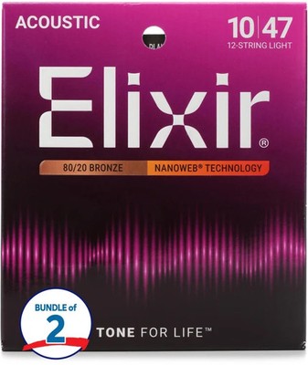 Elixir Strings 11152 Nanoweb 80/20 Acoustic Guitar Strings - .010-.047 Light