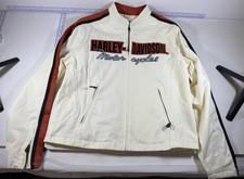 Harley Davidson Jacket Women's L White/Black/Orange Motorcycle Biker READ