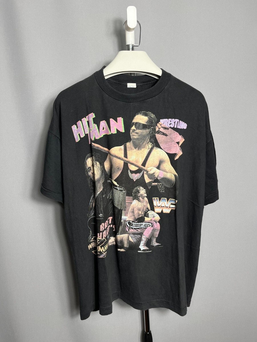 RARE Band Tees Vintage WWE Bred Hart Hitman WWF T-shirt 90s Black
