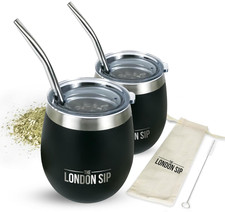 London Sip Yerba Mate Cup and Bombilla Set, Includes 2 Gourds 8 Oz Each , Spill