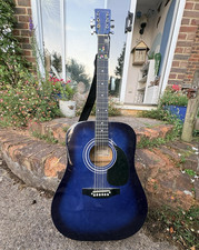 Encore Dreadnought 6-String Acoustic Guitar Blue Right-Handed with Strap