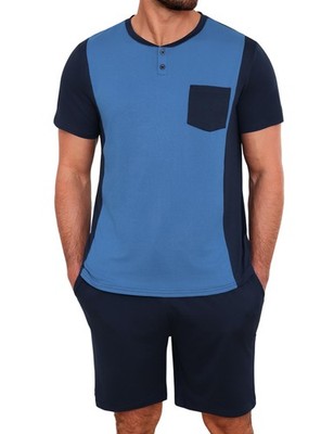 Herren Schlafanzug Set Sommer Baumwolle Nachtwäsche Herren Kurz Rundhals