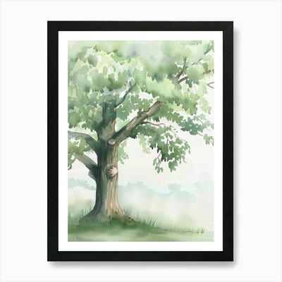 Gerahmtes Wandbild Kastanienbaum atmosphärisches Aquarell Poster Leinwanddruck Bild