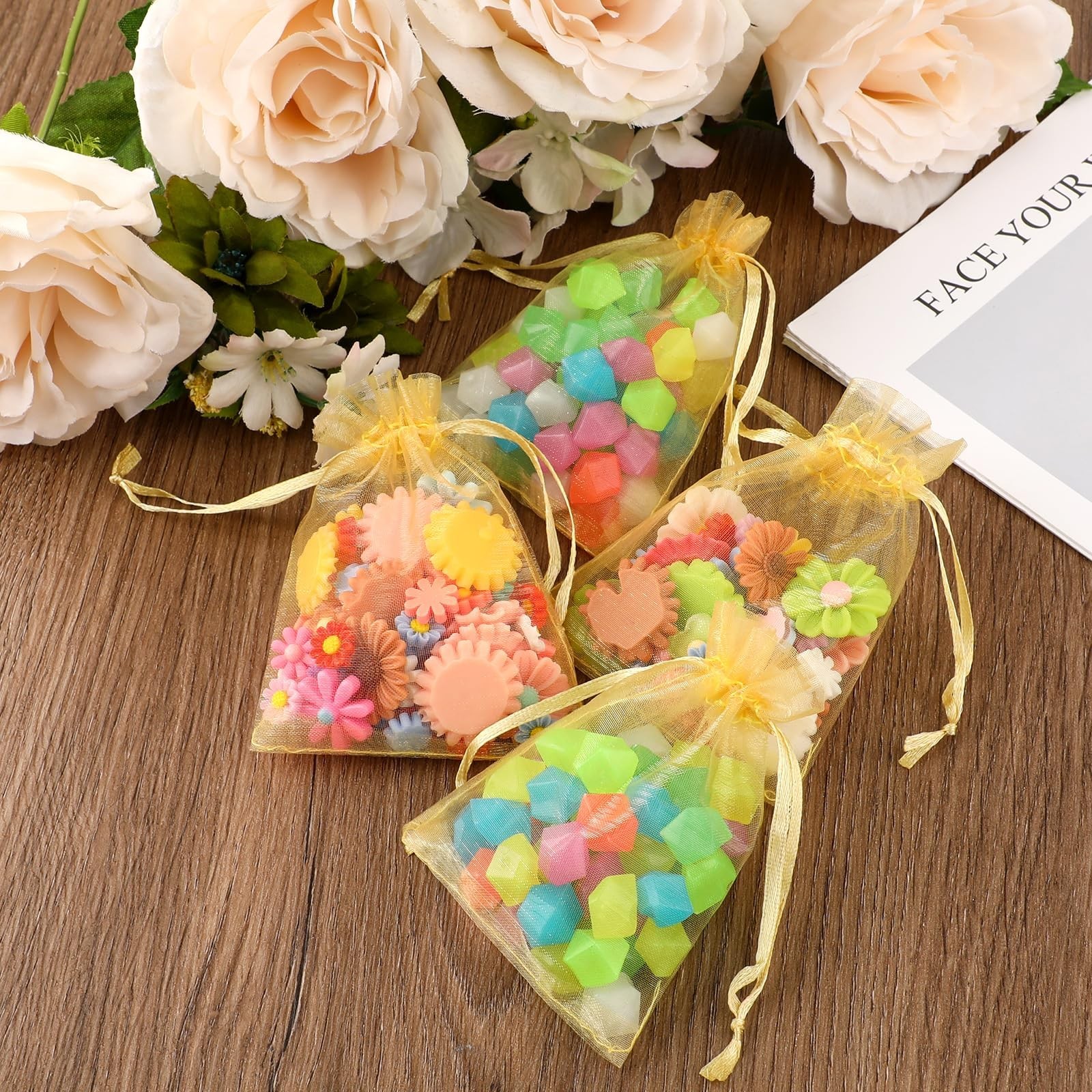 DIVINA VITAE Gold Organza Bags - 50 Mini Mesh Gift Bags with Drawstring, 3 X ...