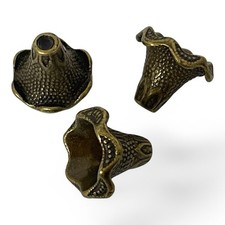 5 pcs Antique Bronze 22mm Trumpet Tulip Flower End Caps Hummingbird Bead Cones