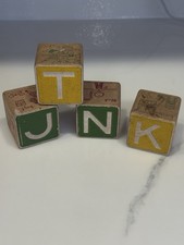 VINTAGE Wood Blocks Alphabet Wooden Letters  People With Sayings EUC Lot of 4