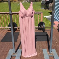 Azazie Long Chiffon Gown Sz 16 Mauve Pink Sweetheart Neckline A-Line Layer Sexy