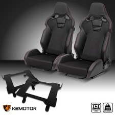 Fits 1999-2004 Ford Mustang Racing Seat Black Pu Leaher Suedebrackets Rails Fits 1999-2004 Ford Mustang Racing Seat Black Pu Leaher Suedebrackets Rails