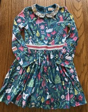 Mini Boden 12 Days Of Christmas Dress Gold Sequins Peter Pan Collar Green 7 8