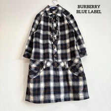 Burberry Blue Label Flannel Shirt Ruffle Dress Nova Check Horse Logo