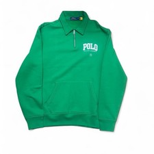 Brand New Polo Ralph Lauren Men's Green Collard Quarter Zip Logo Fleece Size L