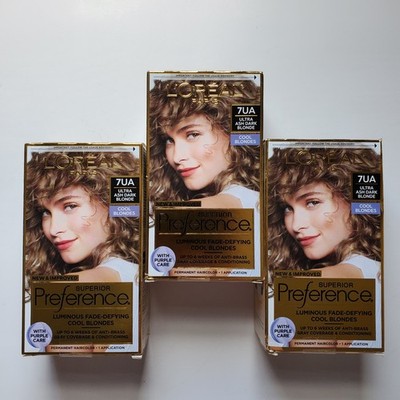 3 L'Oreal Paris Superior Preference Hair Color 7UA Ultra Ash Dark Blonde *Box