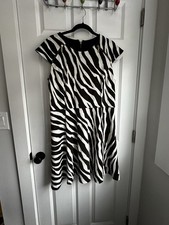 Michael Kors Ghanzi' Zebra Print Ponte Fit & Flare Dress Sz 16