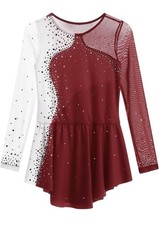 iEFiEL Girls Skating Dress Long Sleeve Burgundy Size US 16 Uk 15-16Y