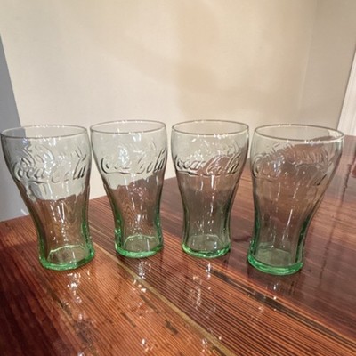 Coca-Cola Set of 4 Green Glasses 6'' Tall 3'' Diameter Soda Theme