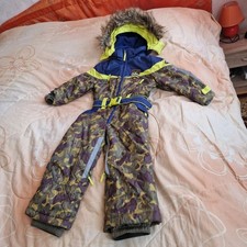 Schneeanzug, Skianzug, Gr. 104, DPAM, blau/gelb/olivgrün, Nashörner, Kapuze, Top