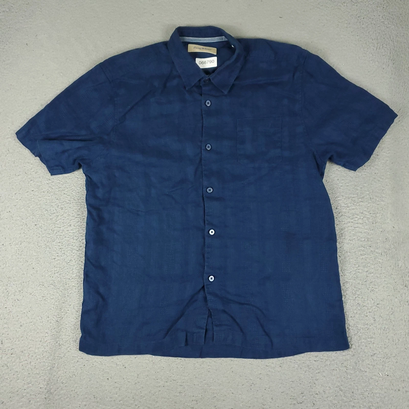Tommy Bahama Shirt Mens Large Blue Linen Hawaiian Button Up Short Sleeve