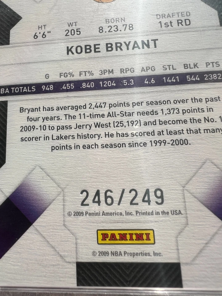 Kobe Bryant 2009-10 Panini Threads Century Proof #4 plata/249 PSA 8 Lakers Foto 4 de 4