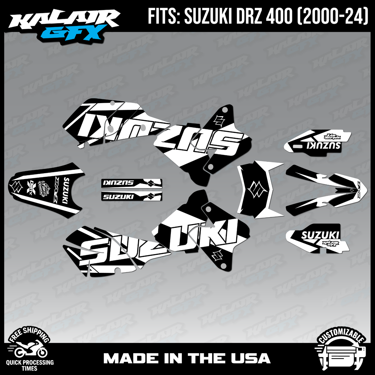 Graphics kit for Suzuki DRZ400 SM, S and E (2000-2024) Flow Series
