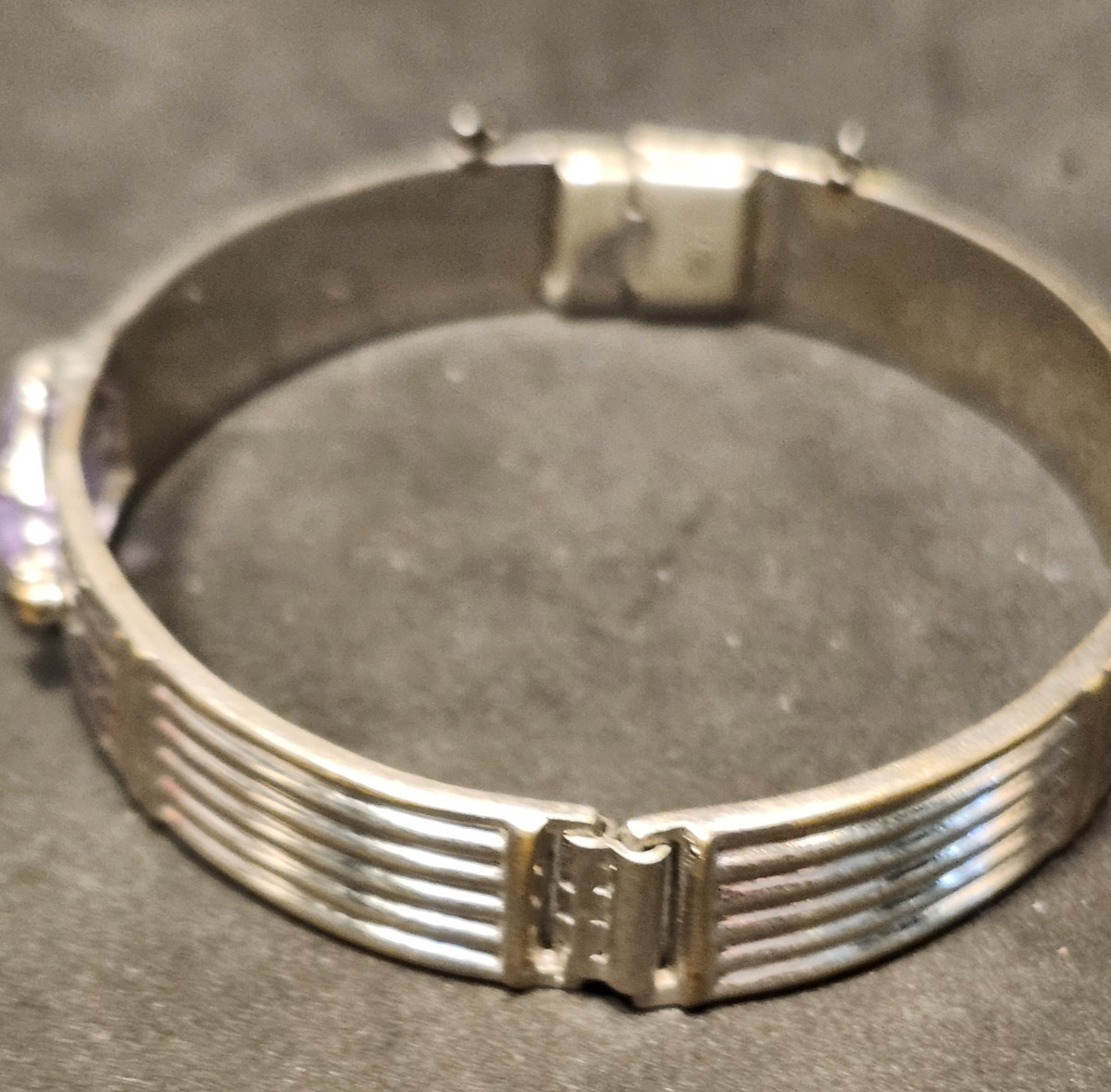 Art Deco Bracelet Lavender Stone Hinged Bangle Safety Chain by Allco