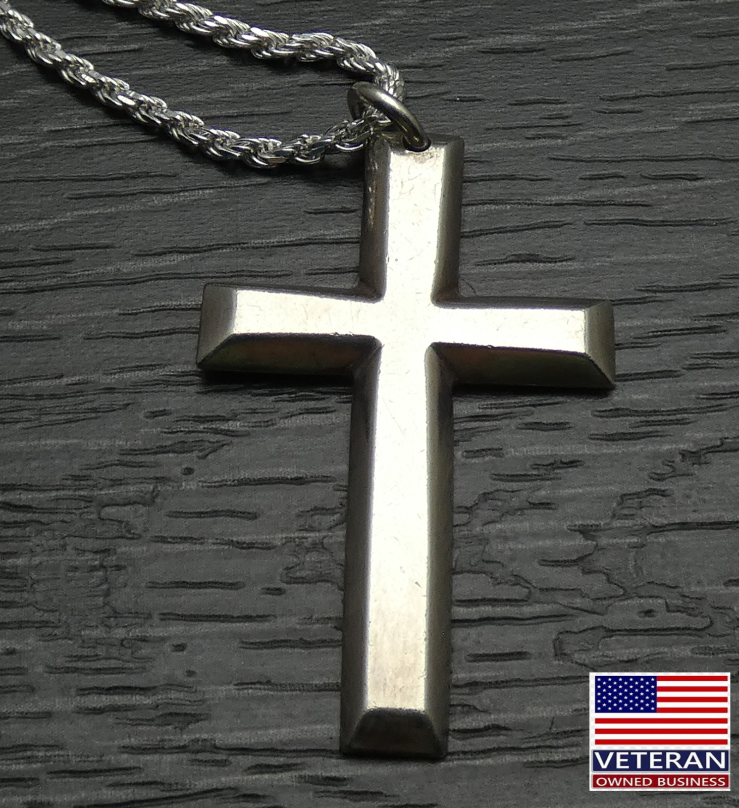 * Sterling Silver Large Solid Religious Cross Pen… - image 1