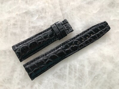21mm/18mm Black Alligator Crocodile Embossed Leather Watch Strap Band