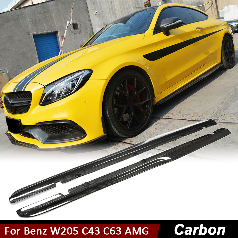 For Benz W205 C205 C43 C63 Coupe 16UP Real Carbon Side Skirt Extension Lip Panel
