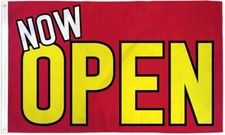 Now Open RED 3x5ft Poly Flag We're Open Store Front Sign Now Open Flag