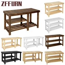3 Tier Soild Wooden Shoe Rack Storage Bench Seat Shelf Organizer Unit Entryway