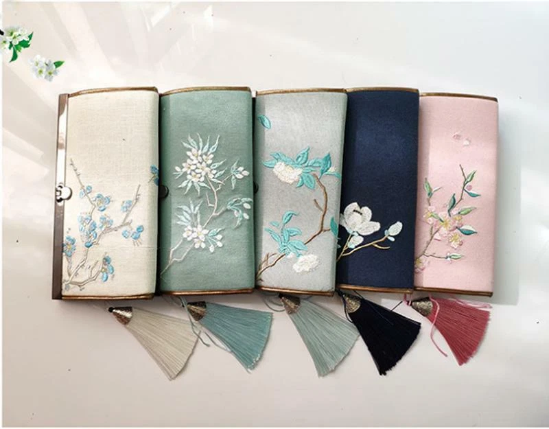 Retro Bordado Flores Mujeres Hebilla Monedero Monedero Identificación Tarjeta Dama Cartera Larga Foto 2 de 3