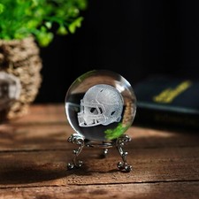 HDCRYSTALGIFTS 3D Laser Engraved Crystal Ball Paperweight with Silver-Plated Flo