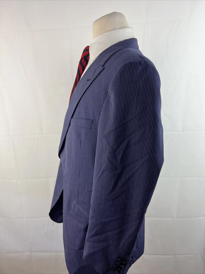 Blazer de lana a rayas azul marino 46R SUPER 100'S Coppley para hombre $1,895 Foto 4 de 4