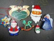 7 Vintage Wooden Hand Painted Flat Ornaments Lot Double Sided Assorted B1641