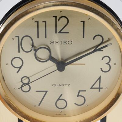 Seiko Vtg Brass Acrylic Quartz Bedside Table Desk Mantel Alarm