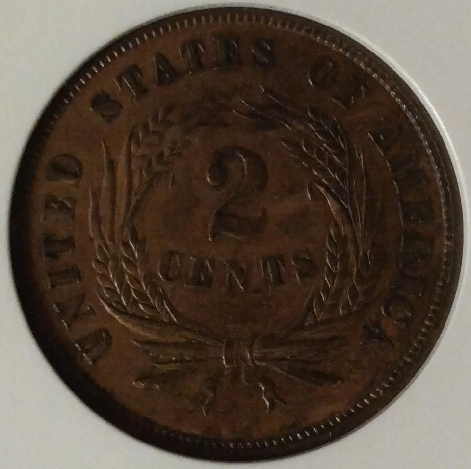 MS-61  $1,775 LIST! Nice Patina 'small MOTTO' UNCIRCULATED 1864 2-CENT ANACS rjs - Image 4 of 4