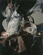 oil painting handpainted on canvas "Still life with game and hunting gear "