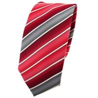 Schmale Tigertie Krawatte Rot Verkehrsrot Tomatenrot Creme Grau Gestreift - Tie