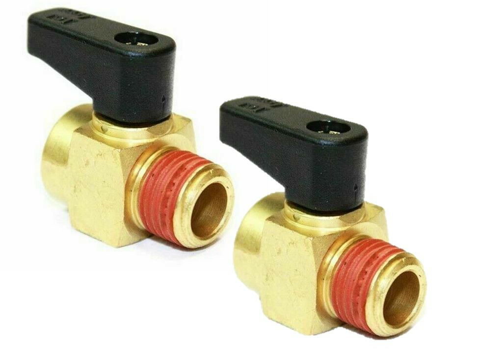 2 Pack - VP40 1/4" Mini Ball Valve Air Compressor Tank Drain Valve. 1-1/8'' long