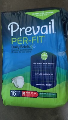 PREVAIL PER-FIT Daily Briefs Medium 32''-44'' Maximum Plus Absorbency 16 Count NIP