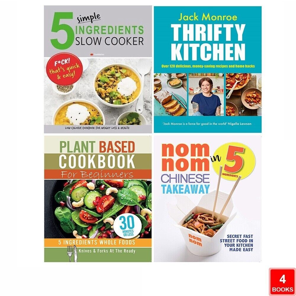 Thrifty Kitchen,Nom Nom Chinese,5 Simple Ingredients,Plant Based 4 Books Set NEW