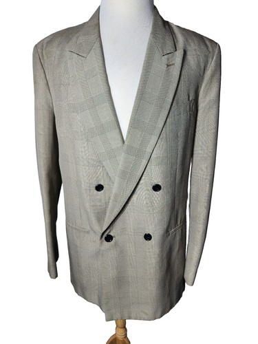 Gino Rossi Men's Sz 42L Biege Check Poly Nylon Double Breasted Sport Coat S3 - 第 1/24 張圖片