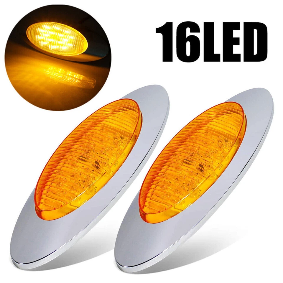 4x 6.5" Amber 16 LED Oval Side Marker Light for Freighliner Peterbilt Semi-Truck - Image 2 of 4