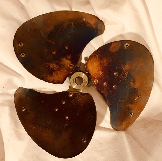 Antique/Vintage 3 Blade Brass Fan Blade 10” Diameter/ 1/2” Shaft Hole