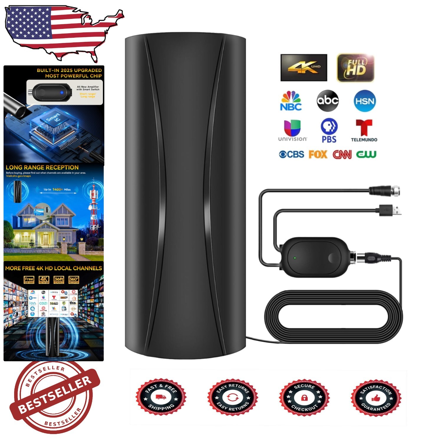 Cost-Effective Indoor TV Antenna with Strong Signal Booster - 789 Channels