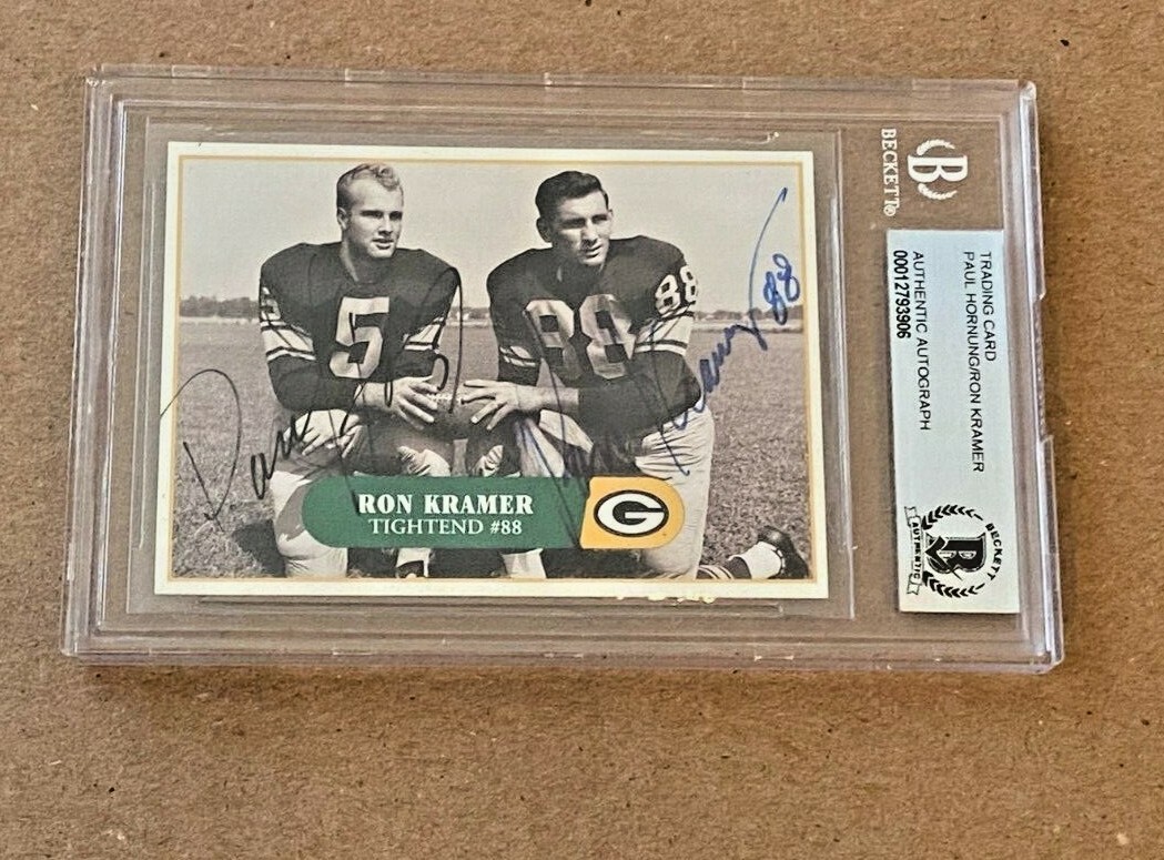Paul Hornung Autographed Signed Green Bay Packers & RON KRAMER CARD BECKETT BAS 
